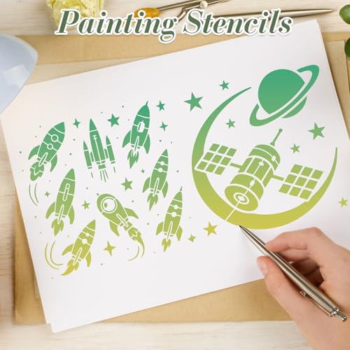 Space Astronaut Stencils for Crafts Reusable 20Pcs Stencils(5.9X5.9 in) - color: Space 1