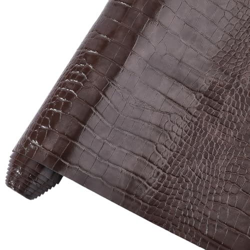 CRASPIRE Brown Crocodile Leather Fabric Faux PU Roll DIY Craft 53x12 - color: Coconut Brown