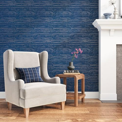 VEELIKE Indigo Blue Grasscloth Peel and Stick Wallpaper Textured Grasscloth Wallpaper Prepasted 15.7''x118'' Blue Grasscloth Contact Paper Removable Grass Cloth Wallpaper for Bedroom Bathroom - color: Indigo Blue, size: 15.7" x 118"