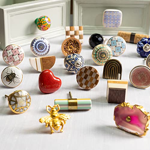 Indian Shelf Blue Gold Ceramic Cabinet Knobs Round Drawer Pulls Set of 6 - color: Blue and Golden Wheel, size: 6 Knobs