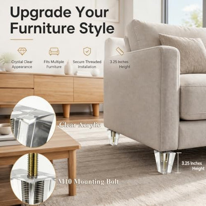 Clear Acrylic Couch Legs, 3.25 Inch Height, 2 Inch Width, 4Pcs - size: H 3-1/4 Inch