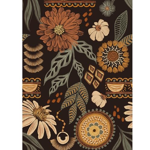 Boho Peel and stick Wallpaper Removable Sun Flroal Vintage Contact Paper - size: 17.4" x 393"
