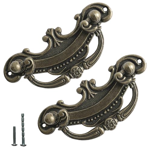 8 Pack Antique Bronze Baroque Style Drop Bail Drawer Pulls, 2" Hole Center