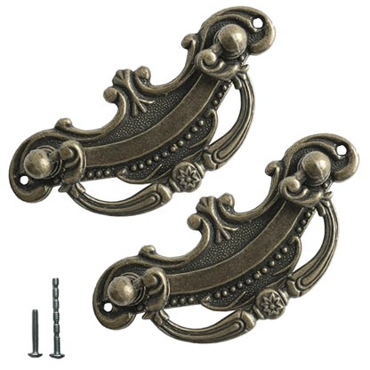 8 Pack Antique Bronze Baroque Style Drop Bail Drawer Pulls, 2" Hole Center