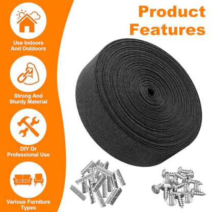 Lawn Chair Webbing, 2" x 40ft Elastic with 40 Clips
