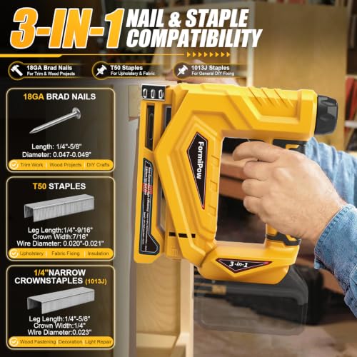 3-in-1 Brad Nailer/Narrow Crown Stapler for Dewalt 20V Battery - color: Yellow