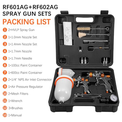 REFINE Spray Paint Gun HVLP Air Spray Guns 1.0/1.4/1.7mm Nozzle & Regulator