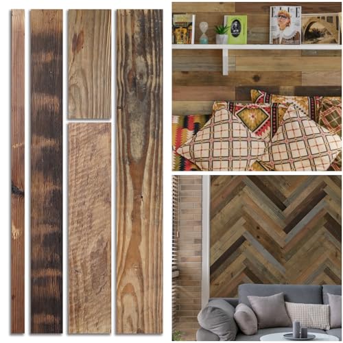 W&S 10Pack Peel and Stick Wood Wall Paneling, Adhesive Shiplap Boards for Wall, Vintage Farmhouse Rustic Natural Wooden Panel for Living Room Bedroom RV Interior Accent (11.14Sqft) - color: Brown