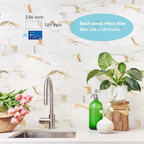 STICKGOO 10-Sheet Peel and Stick Backsplash, Calacatta Golden - color: Calacata Golden