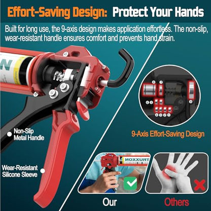2026 One-Touch Drip-Free Caulk Gun | Effortless & Professional Design with Heavy-Duty Metal Body, 18:1 Thrust Ratio | For 9, 10, 11 oz Silicone Tubes - color: 3- Mix Orange