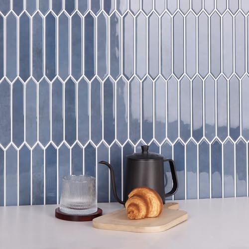 10-Sheet Peel and Stick Backsplash Tile, Self-Adhesive Blue Long Hexagon Wall Tiles, Stick on Backsplash for Kitchen, Bathroom, Fireplace, RV, Thicker Design(12"×12"). - color: Blue