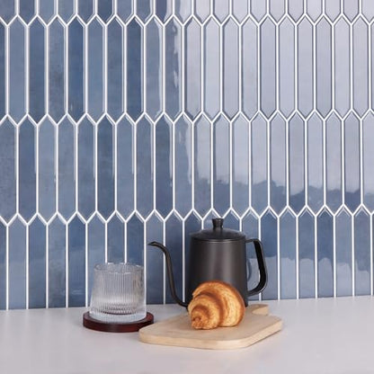 10-Sheet Peel and Stick Backsplash Tile, Self-Adhesive Blue Long Hexagon Wall Tiles, Stick on Backsplash for Kitchen, Bathroom, Fireplace, RV, Thicker Design(12"×12"). - color: Blue