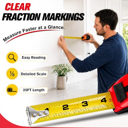 JETMORE 2 Pack Tape Measure, Measuring Tape Retractable with Magnetic Hook - size: 2-Pack Red