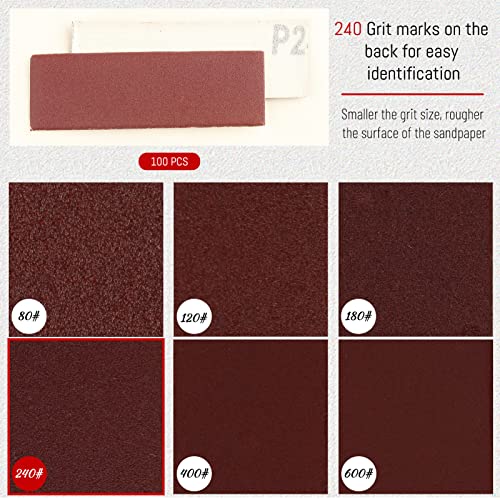 SPEEDWOX 100 PCS Micro Sander 3.5 x 1.2 Inch Detail Handle Sanding Tools Grit 240 Micro Finishing Sander Paper Hook & Loop Aluminum Oxide Sandpaper Detail Sander Refill Detail Sander Sandpaper - style: 240 Grit