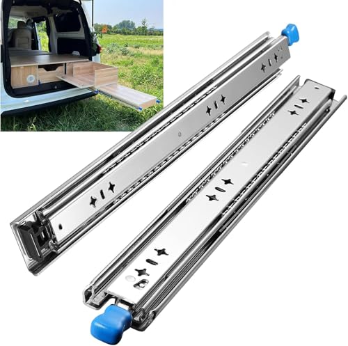 Heavy Duty Drawer Slides with Lock 16 Inch,3-Fold Full Extension Locking Drawer Slides 250 lbs Load Capacity Side Mount Ball Bearing Industrial Locking Rail 1 Pair(W:53mm, 16") - size: 16inch(400mm)