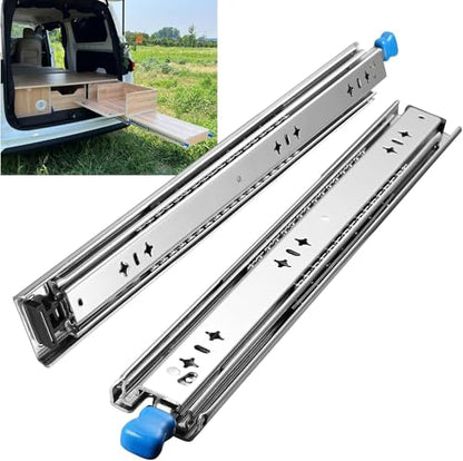 Heavy Duty Drawer Slides with Lock 16 Inch,3-Fold Full Extension Locking Drawer Slides 250 lbs Load Capacity Side Mount Ball Bearing Industrial Locking Rail 1 Pair(W:53mm, 16") - size: 16inch(400mm)
