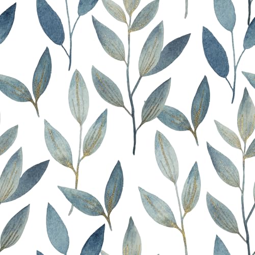 Modern Blue Leaf Peel and Stick Wallpaper 17.7" x 212.6" - color: Navy Blue/Gold, size: 17.7" x 212.6"