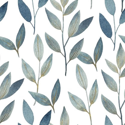 Modern Blue Leaf Peel and Stick Wallpaper 17.7" x 212.6" - color: Navy Blue/Gold, size: 17.7" x 212.6"