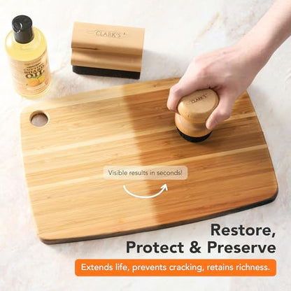 Clark’S Cutting Board Oil and Wax Kit – Includes Food Grade Mineral Oil (12oz), Finishing Wax (6oz), Applicator, & Buffing Pad to Clean and Protect Wood, Enriched with Natural Lemon & Orange Extract - style: Orange & Lemon Extracts