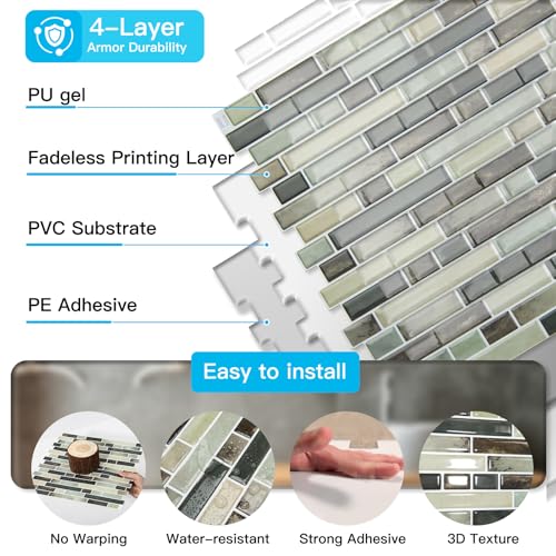 Art3d Linear Design Tile Peel and Stick Backsplash, 10-Sheet, Dark Brown - color: Dark Brown, size: 12 x 12 Inch