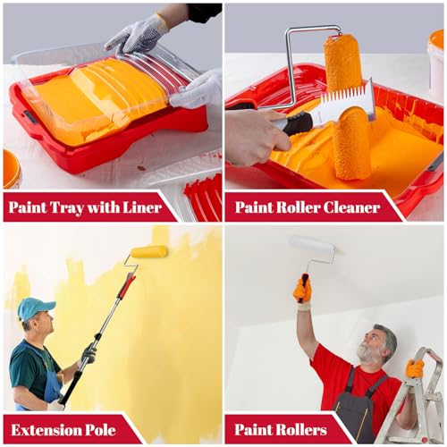 Mister Rui 4 Inch and 9 Inch Paint Roller Kit with 3-Ft Extension Pole - size: 20 Pack 9 Inch Paint Roller Kit & Extension Pole