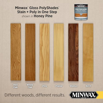Minwax PolyShades Wood Stain + Polyurethane Finish – ½ Pint, Honey Pine, Gloss - color: Honey Pine, size: 0.25 Quart, style: Gloss