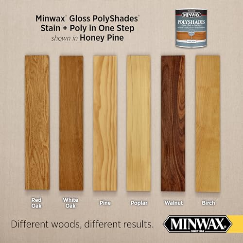 Minwax PolyShades Wood Stain + Polyurethane Finish – ½ Pint, Honey Pine, Gloss - color: Honey Pine, size: 0.25 Quart, style: Gloss
