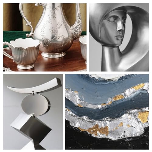 SENVEN Liquid Silver Leaf Paint High Gloss Multi Surface Rich Silver Paint for Metal, Wood, Plastic, Canvas, Appliance, Furniture Scratch Repair & Art Handcrafts 30ml/1.5oz Fast Drying Acrylic Metallic Finish