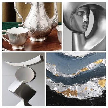 SENVEN Liquid Silver Leaf Paint High Gloss Multi Surface Rich Silver Paint for Metal, Wood, Plastic, Canvas, Appliance, Furniture Scratch Repair & Art Handcrafts 30ml/1.5oz Fast Drying Acrylic Metallic Finish
