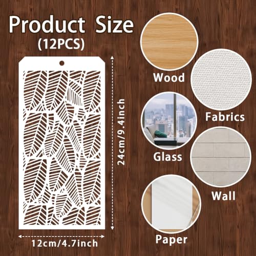 12 Pcs Painting Stencils, Reusable Craft Templates Feathers Abstract Stencil for Wall Decor, Fabric, Wood, Canvas - style: Abstract