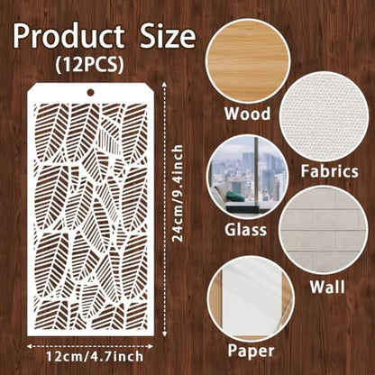 12 Pcs Painting Stencils, Reusable Craft Templates Feathers Abstract Stencil for Wall Decor, Fabric, Wood, Canvas - style: Abstract