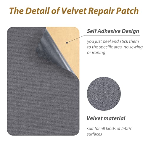 6 Pieces Upholstery Patch Sofa Couch Carpet Scratches Velvet Patch Repair Self Adhesive Flannel Fabric Furniture Car Seats Jeans Hand Bag Jackets, 11.81 x 7.87 Inch(Gray)