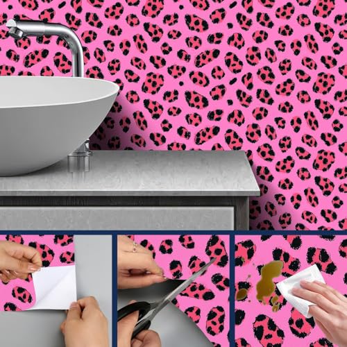 HOMETITUTE Neon Leopard Peel and Stick Wallpaper 118.1x17.7 Inch Vinyl - color: Neon Leopard Print