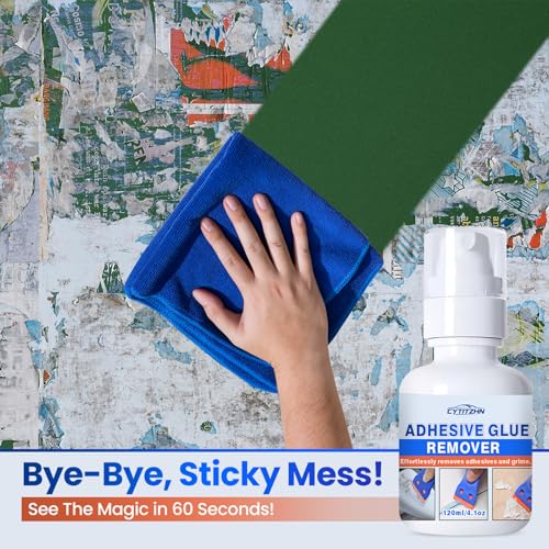Adhesive Sticker Remover Spray with Goo & Glue – Rapidly Remove Decals, Window Tint, Glue Residue from Cars, Windshields, Glass, Walls & Boats, Includes Scraper & 10 Plastic Razors (4.1 oz)
