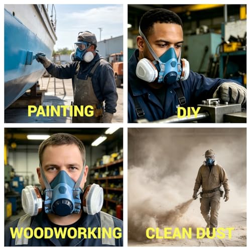 HANDLANDY Reusable Respirator Mask with A1P2, Half Face Mask Cover Set for Painting, Chemicals Protection, Welding, DIY, Woodworking, Clean Industrial Dust