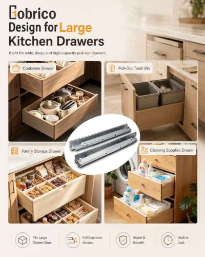 10 Pairs Gobrico Soft Close Under Mounting Drawer Slides 21", Full Extension Concealed Drawer Glides with Locking Device, Rear/Bottom Mounted Cabinet Drawer Runners, Bulk Pack - size: 21-Inch