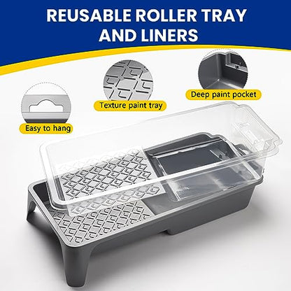 Mister Rui Foam Paint Roller, 4 inch Paint Roller 8 Pack, Small Paint Roller, High Density Foam Paint Roller Tray and Liner Set, Sponge Rollers for Painting and Staining