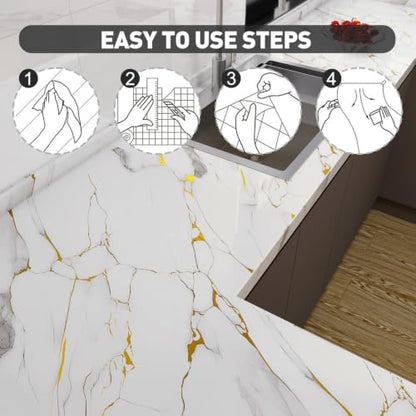 Glossy White Gold Marble Contact Paper 15.7" x 196" Peel and Stick Wallpaper - color: White/Gold, size: 15.7" x 196"