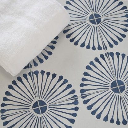16-Sheet Peel and Stick Floor and Wall Tile, 9" x 9" Blue Stone Composite Self Adhesive Vinyl Flooring, Patterned Flower Groutable Backsplash Tile for Kitchen Bathroom Shower - color: Blue