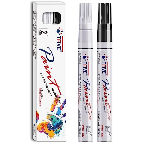 TFIVE White & Black Permanent Markers Paint Pens, 2 Oil Based Paint Markers - color: Black & White
