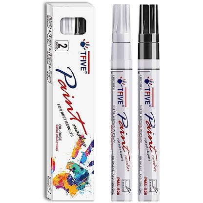 TFIVE White & Black Permanent Markers Paint Pens, 2 Oil Based Paint Markers - color: Black & White
