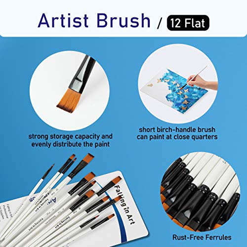 Falling in Art 12 PCS Professional Flat Paint Brushes Set - style: 12 Pcs Flat