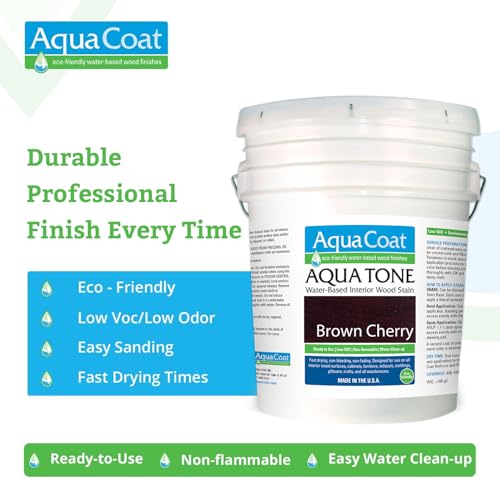 Aqua Coat Aqua Tone Water-Based Wood Stain (5-Gallon, Brown Cherry) - color: Brown Cherry, size: 5 Gallon