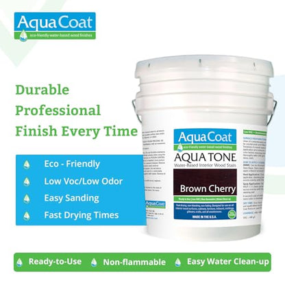 Aqua Coat Aqua Tone Water-Based Wood Stain (5-Gallon, Brown Cherry) - color: Brown Cherry, size: 5 Gallon