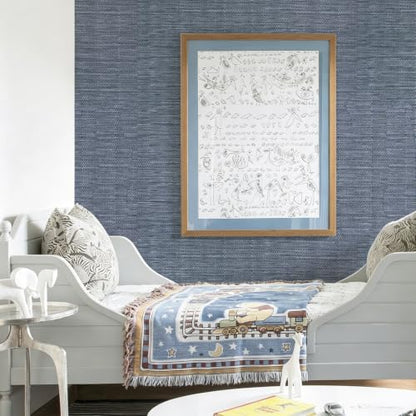 Blue Grasscloth Peel and Stick Wallpaper Textured 17.3in x 196.8in - color: Blue, size: 17.3inch × 196.8inch