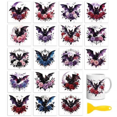 Peacoblue Gothic Bat Flowers Rub On Transfers for Craft, Transfer Sticker - style: Gothic Bat and Flowers