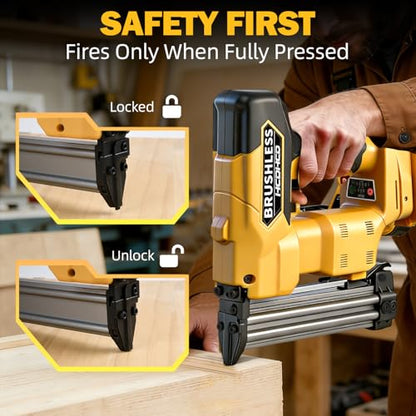 2-in-1 Cordless Brad Nailer & 1/4 Narrow Crown Stapler for DeWalt 20V Battery, 18GA Electric Nail Gun with 1000 Nails/Staples for Woodworking, DIY, and Home Renovation (Not Battery)