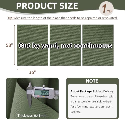 600D Outdoor Upholstery Fabric 58” W Waterproof Canvas Fabric by The Yard - color: Army Green, size: 1 yard pre cut