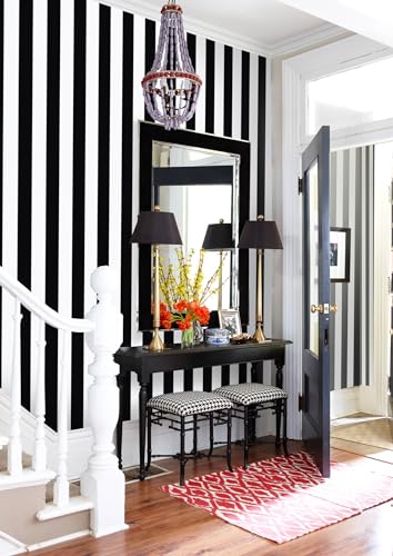Erfoni Stripe Peel and Stick Wallpaper Black and White Stripe Wallpaper - color: Black/White, size: 17.7" x 118"