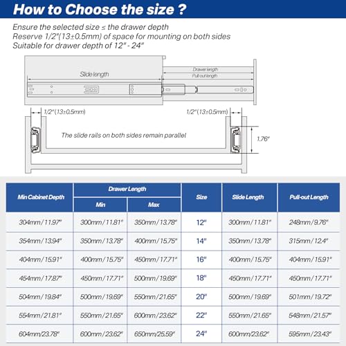 4 Pairs 14 Inch Soft Close Drawer Slides Ball Bearing Cabinet Rails - size: 14 Inch